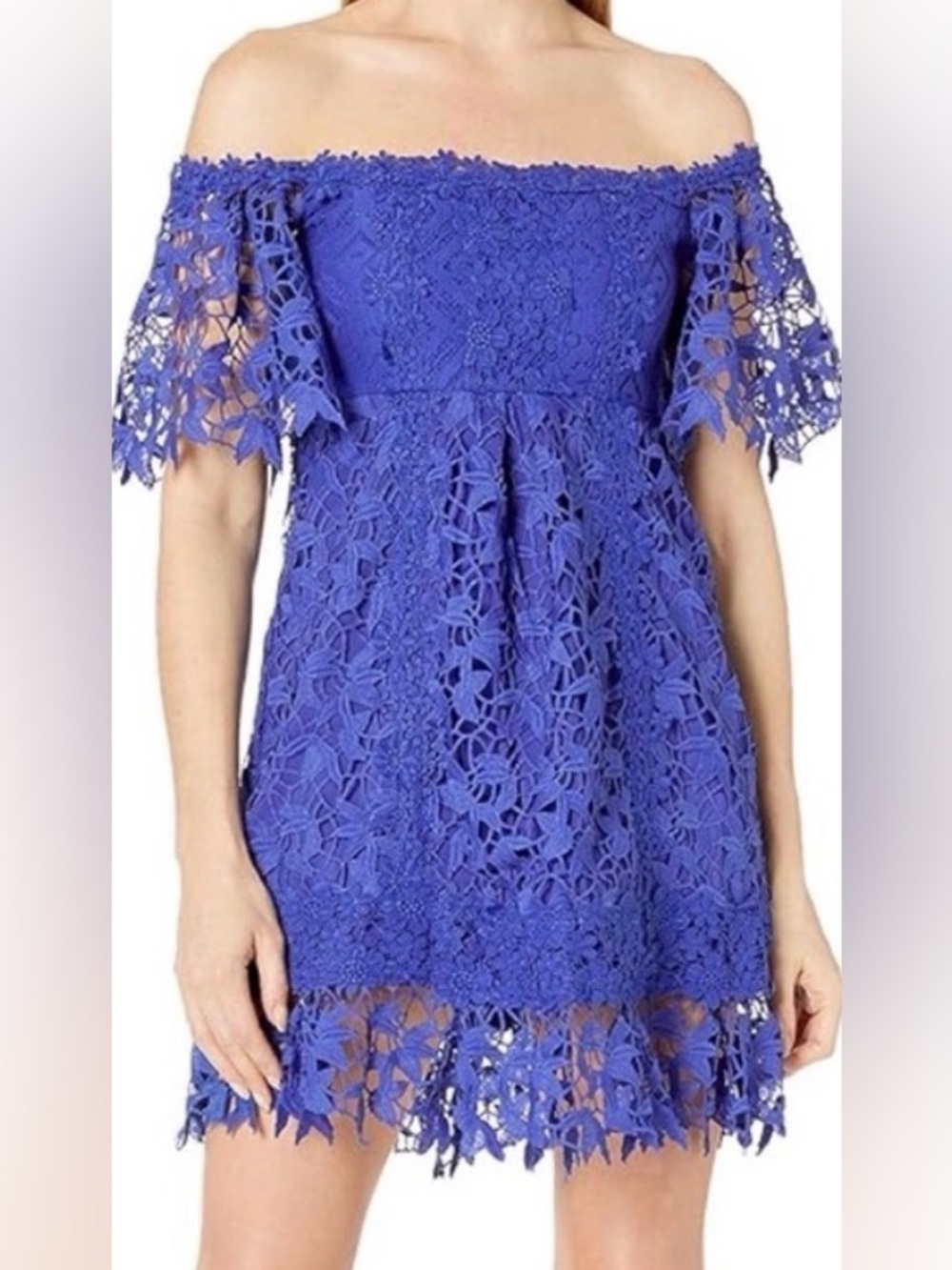 Nicole Miller Royal Blue Crochet Mini Dress